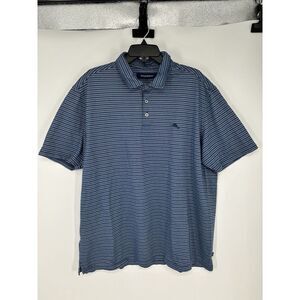 Tommy Bahama 2XL Polo Shirt‎ Pima Cotton Polyester Blend Navy Blue Striped 2XL
